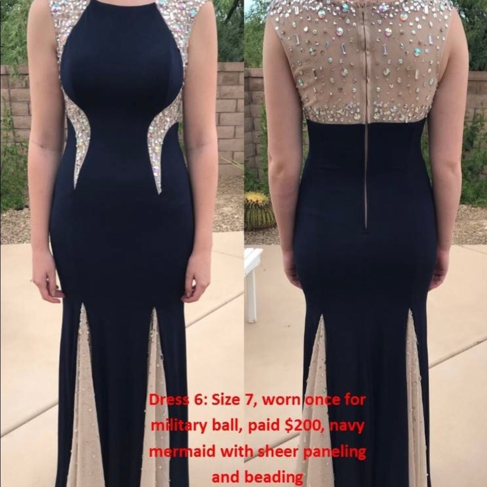 Navy Mermaid Dress with Beading